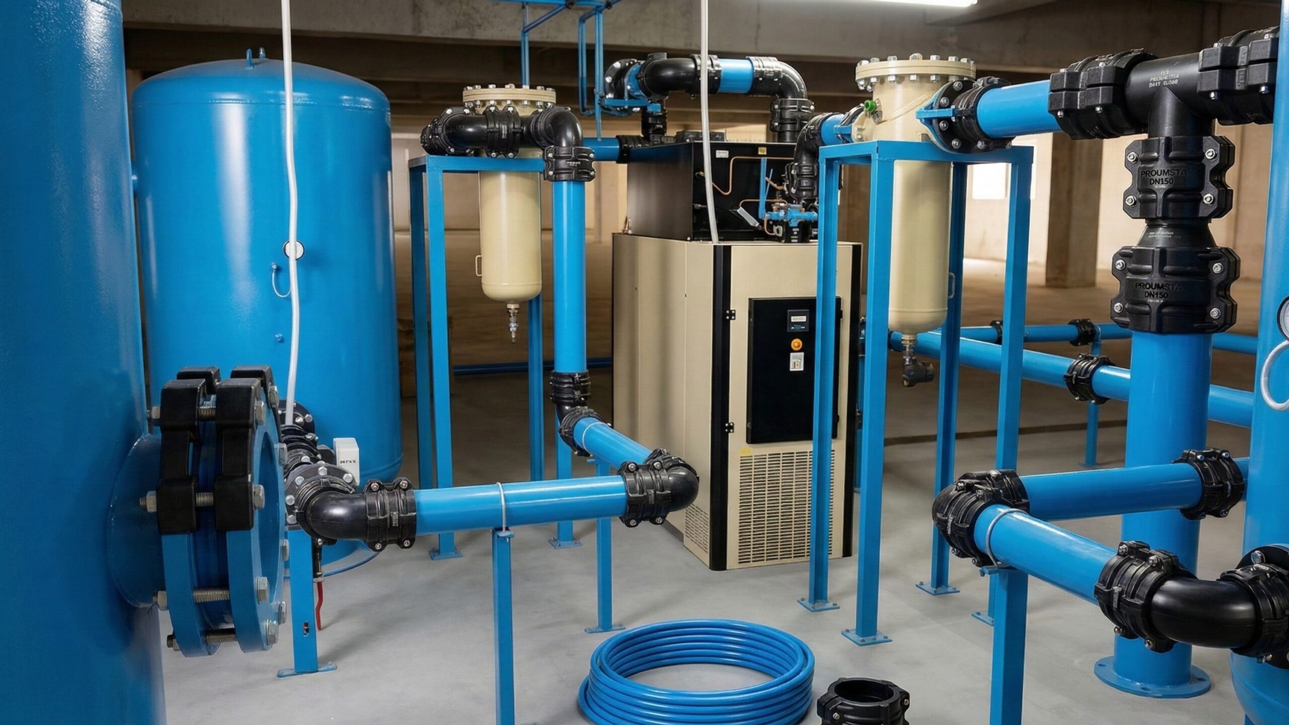 Compressed air pipe and fittings setup in UAE manufacturing unit